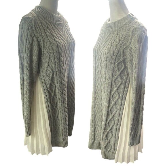 MERCURY DUO Women Cable Knit Sweater Sz M Gray Pullover Modern Classic 79-43 - Picture 2 of 16